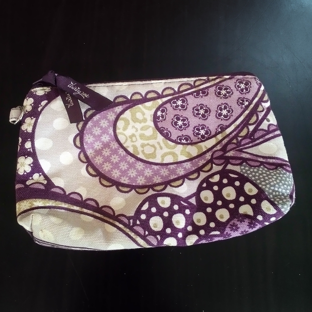 Purple and Cream Patterned Thirty-One Makeup Bag